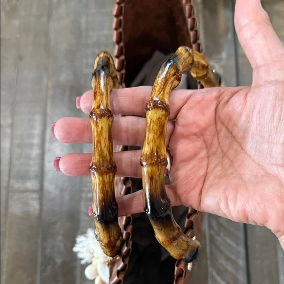 NWT Tommy Bahama Woven Basket Tote Bag Bamboo Handle Starfish Charm - Picture 11 of 16